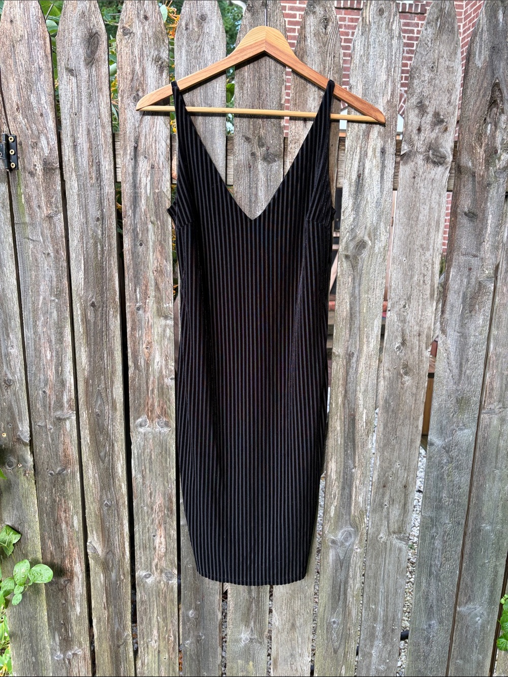 Forever 21 Black Pinstripe V-Neck Midi Slip Dress